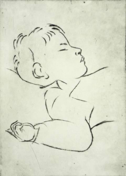 <p>Gunter Ullrich | Schlafendes Kind | 1959 | Kaltnadelradierung</p>