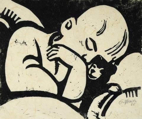 <p>Gunter Ullrich | Schlafendes Kind | 1960 | Linolschnitt</p>