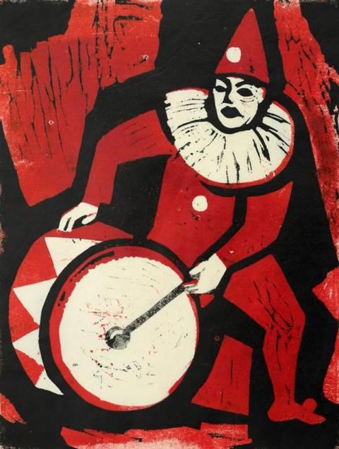 <p>Gunter Ullrich | Bajazzo | 1962 | Farblinolschnitt</p>