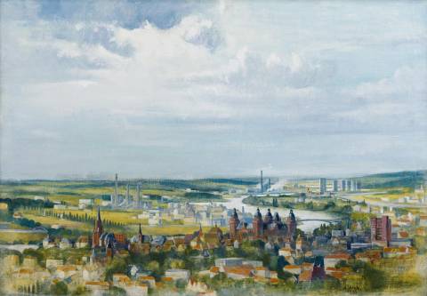 <p>Gunter Ullrich | Blick von der Teufelskanzel Aschaffenburg | 1985 | Ölmalerei</p>