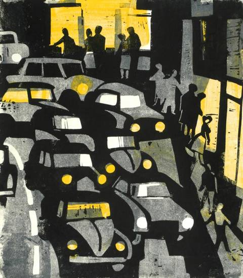 <p>Gunter Ullrich | Die Strasse | 1962 | Farblinolschnitt</p>