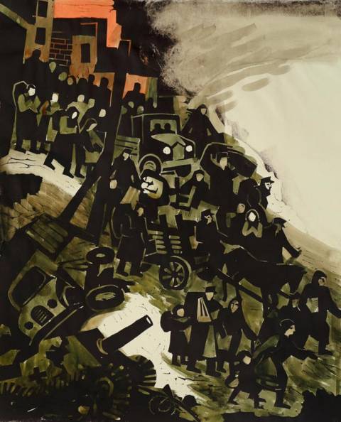 <p>Gunter Ullrich | Flucht 1945 | 1983 | Farblinolschnitt</p>