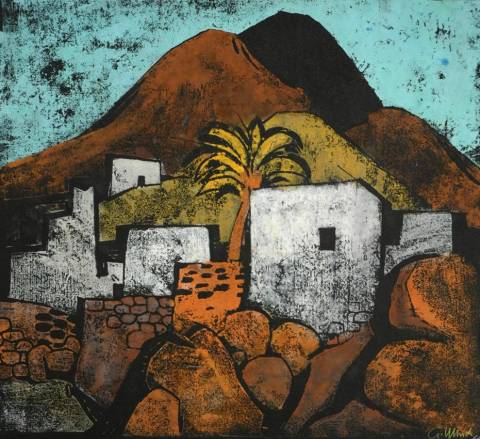 <p>Gunter Ullrich | Häuser auf Stromboli | 1966 | Farblinolschnitt</p>