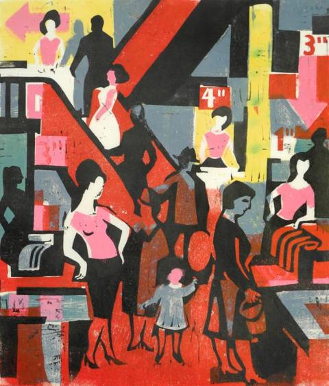 <p>Gunter Ullrich | Kaufhaus  | 1963 | Farblinolschnitt</p>