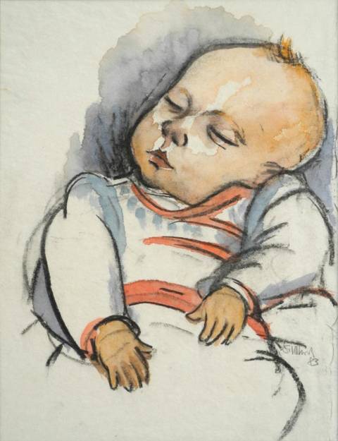 <p>Gunter Ullrich | Schlafendes Baby | 1983 | Aquarell</p>