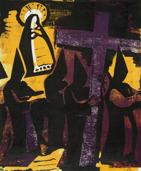 <p>Gunter Ullrich | Spanische Prozession | 1963 | Farblinolschnitt</p>