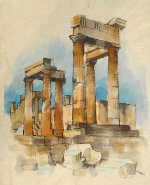 <p>Gunter Ullrich | Tempel von Lindos auf Rhodos | 1992 | Aquarell</p>