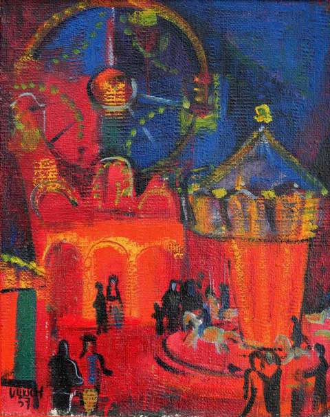 <p>Gunter Ullrich | Volksfest bei Nacht | 1957 | Ölmalerei</p>