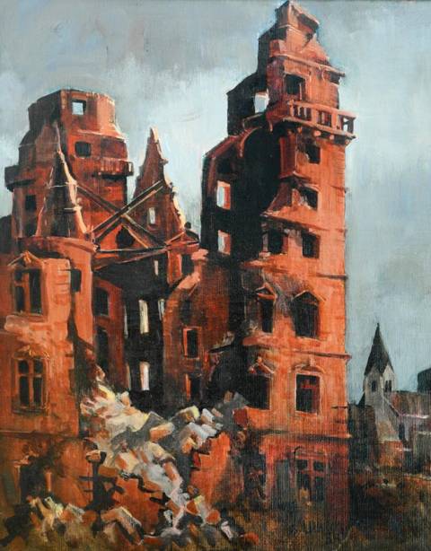 <p>Gunter Ullrich | Zerstörtes Schloss 1946 | 1984 | Acrylmalerei</p>